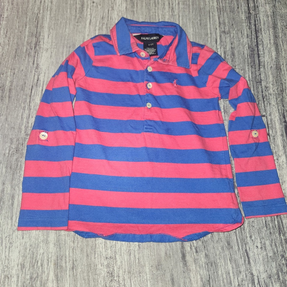 Ralph Lauren Kids 2/2T Striped Top Long Sleeve Blue Pink Polo Shirt